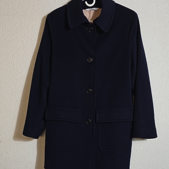 Classic Navy Wool Coat by Fleurette - Picture 2 of 7